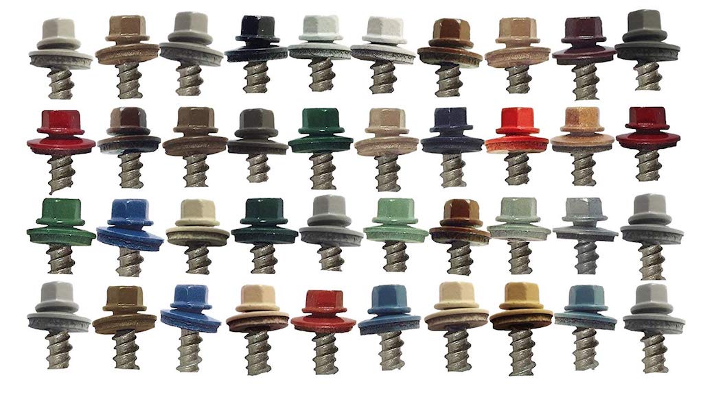 All buildings come standard with galvanized self-tapping metal screws, equipped with a sealing rubber washer. However, for those seeking enhanced aesthetics, there is an option to upgrade to color-matching screws.