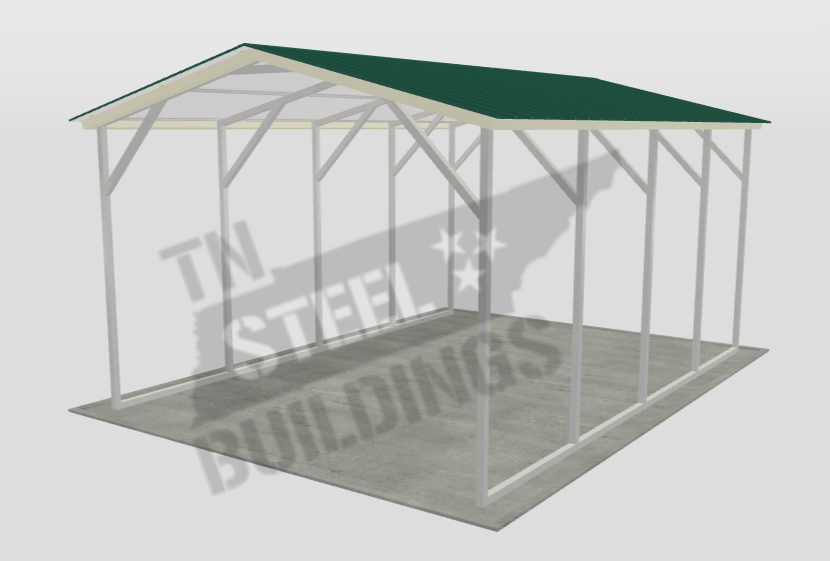 Basic carport design perfect for single vehicle protection from sun and weather.