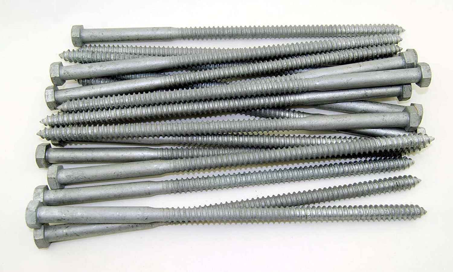 We use lag bolts in thick or heavy traffic connections. Galvanized lag screws offer added protection against rust, making them suitable for outdoor projects. They are specifically designed to withstand exposure to extreme temperatures, heavy precipitation, and humidity.