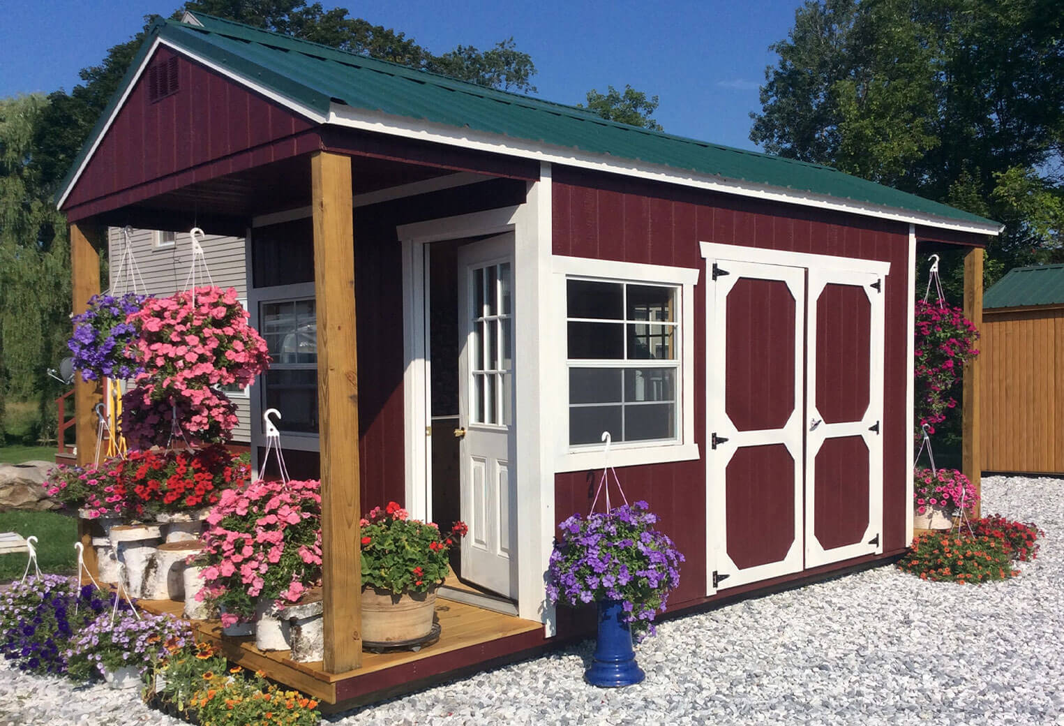 Beautiful shed integrated with landscape and flowers